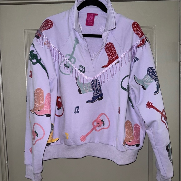 QUEEN OF SPARKLES lavender Guittar and Boots Sweatshirt and Shorts Set - Picture 7 of 8